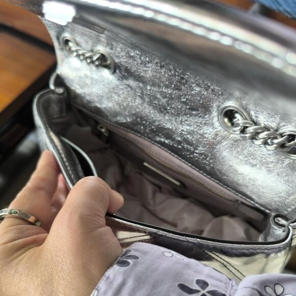 TORY BURCH Small Kira Diamond Quilt Metallic Leather Convertible Shoulder Bag - Picture 8 of 14